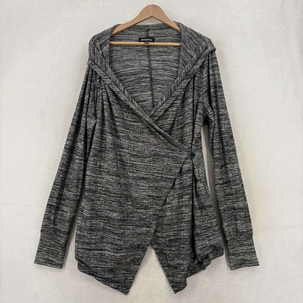 Betabrand Wrap Cardigan Sweater Womens S/M Gray Hooded Button Open Front Knit